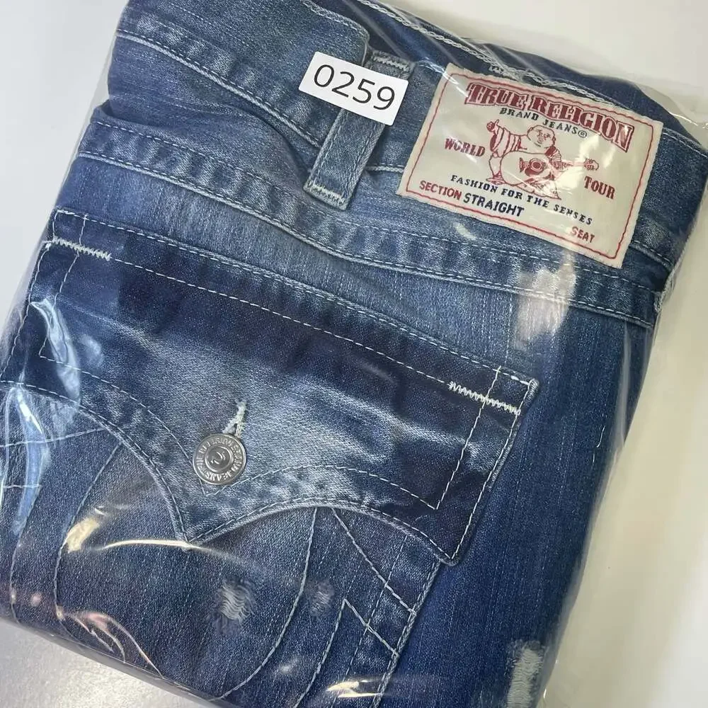 True Religion World Tour Section Straight Distressed Denim Jeans Sz 44 x 34